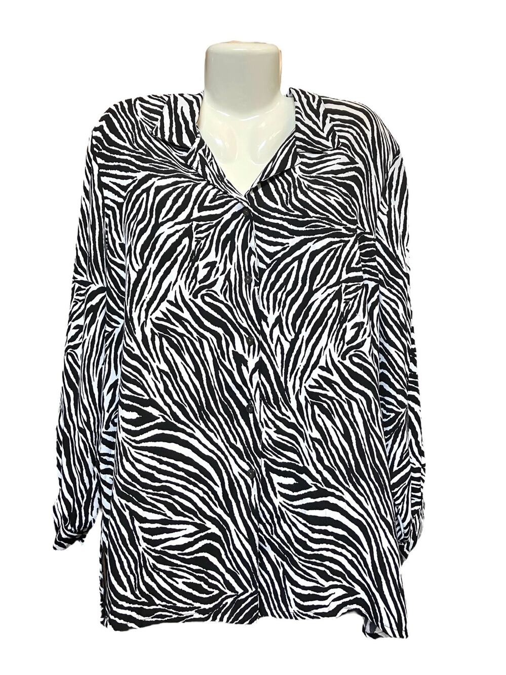 Allison Daley Women's Zebra Print Long Sleeve Button-Up Blouse | Size 20W